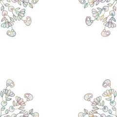 Iridescent floral line art  botanical ornament 