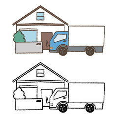 家の前に止まるトラック