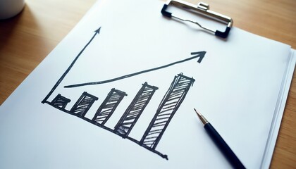 Career growth chart sketch on paper with indoor light and plain background