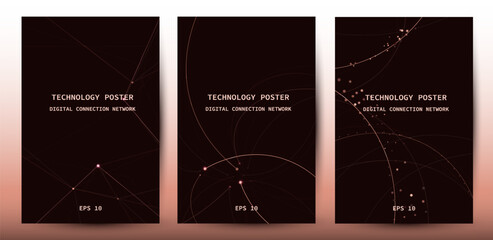 Futuristic digital red line technology poster set, glowing lines innovation and connection network background for tech event poster or presentation product business