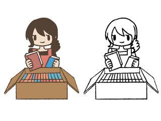 手描き、主婦が荷造り