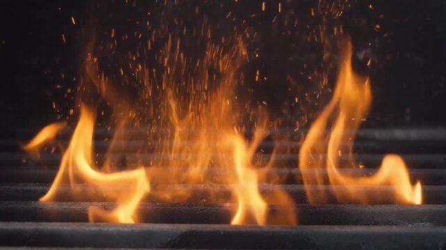 Abstract barbecue fire embers and glowing sparks rising gracefully, soft flame movement