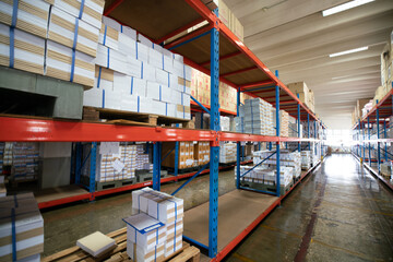 Interior document banking warehouse with paper box on shelf