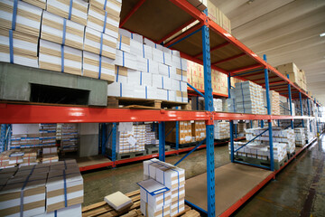 Interior document banking warehouse with paper box on shelf
