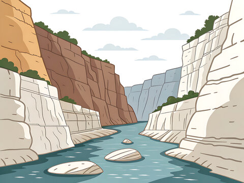 Bhedaghat Marble Rocks, minimal vector illustration, river canyon shapes