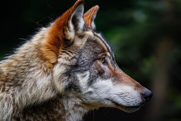 Obraz premium Profile of a majestic eurasian wolf showing its fur and intense gaze in a natural environment