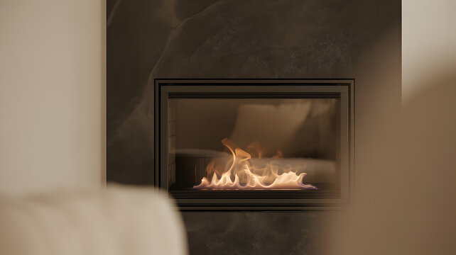 Modern fireplace with bioethanol flame detail in contemporary room
