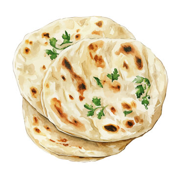 Watercolor type, An Imaginary Minimalistic 2D flat icon naan bread set, modern element in vector and EPS format, isolated on a white background, Simple illustration