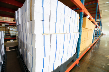 Interior document banking warehouse with paper box on shelf