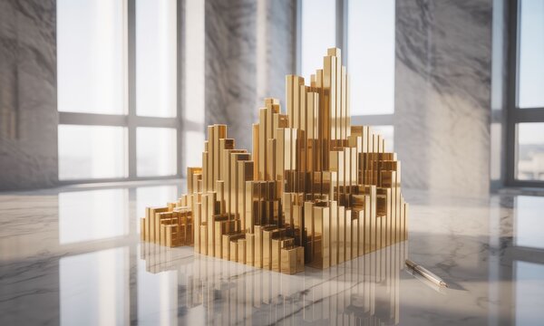 Golden bar graph, modern interior - Powered by Adobe
