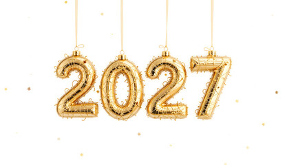 Golden  2027 alphabet and number symbols with metallic design for new year celebration