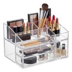 Clear acrylic makeup organizer with multiple compartments for easy visibility on your