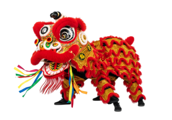 lion dance during Chinese New Year celebration on transparent background 
