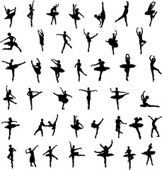 collection of 40 stylized profiles of female ballet dancers