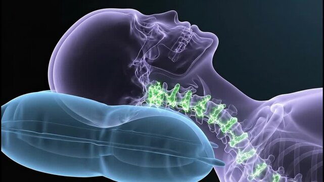 Optimal Neck Alignment with Ergonomic Pillow for Restful Sleep and Spinal Health.