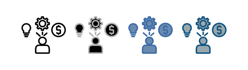 
Entrepreneurship icon set multiple style collection with people, money, gears and light bulb designs