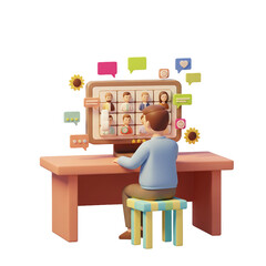 Isometric 3D Clay Model: Remote Team Video Conference [Transparent PNG]