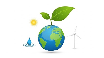 Naklejka premium Global environmental sustainability concept with renewable energy sources illustration.