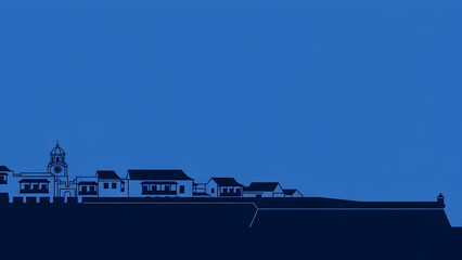 Obraz premium Serene town silhouette against clear blue evening sky