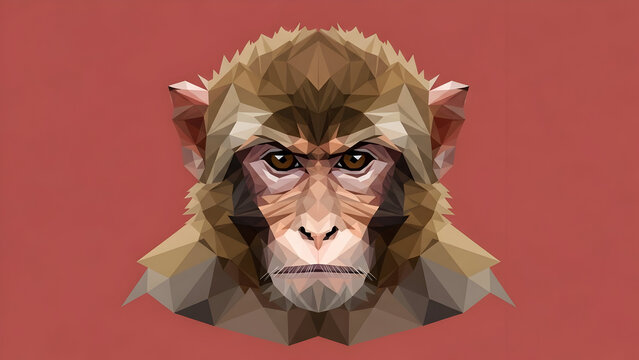 Stunning low poly monkey portrait with intense gaze