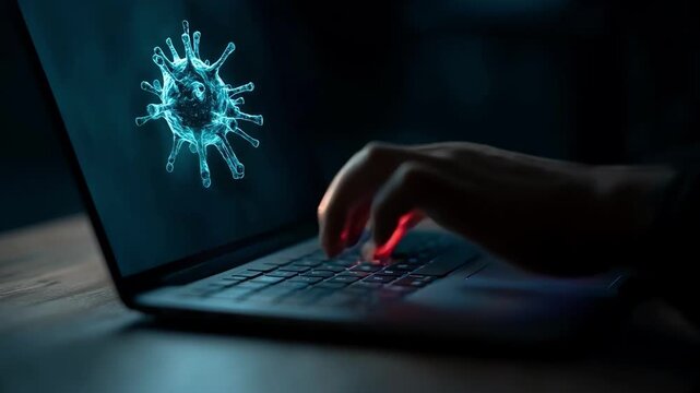 IT expert performing virus scan on a Linux laptop emphasizing opensource system security and efficient malware eradication.