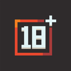 this is pixel art age restriction 18+ icon with simple color and black background this item good for presentations,stickers, icons, t shirt design,game asset,logo and your project.
