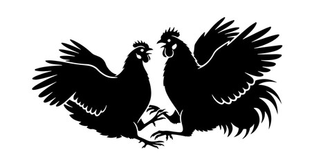 Obraz premium Two roosters facing each other silhouette graphic art