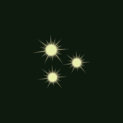 Fototapeta premium Three minimalist starbursts on a dark green background
