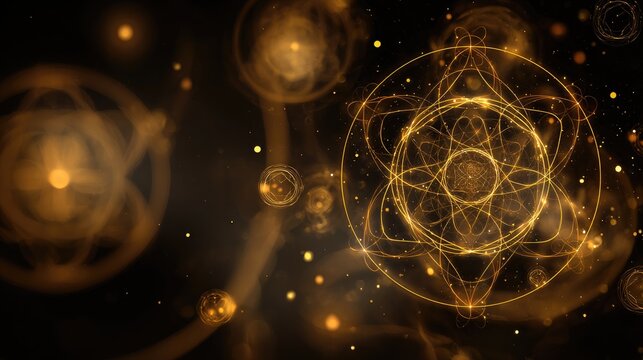 Glowing golden fractal patterns float in a dark space, evoking mystery and energy - Powered by Adobe