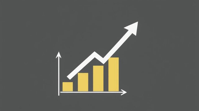 Business graph depicting financial growth with an upward pointing arrow