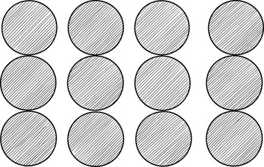 Set of hand drawn shaded circle icons featuring diagonal hatch marks and scribbled texture isolated on white background flat vector illustration for organic and artistic design concepts