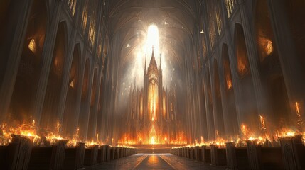 Sacred Flames Illuminate a Gothic Cathedral's Path to Divine Light