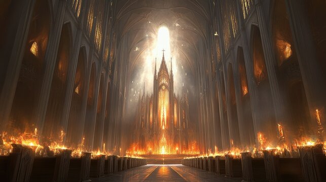 Sacred Flames Illuminate a Gothic Cathedral's Path to Divine Light