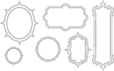 Set of elegant vintage frame outlines and decorative border labels in various geometric and ornate shapes isolated on white background thin line vector illustration for invitations and branding