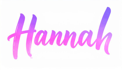 Hand lettering of girl name Hannah in modern brush calligraphy, colorful pastel gradient strokes, cute