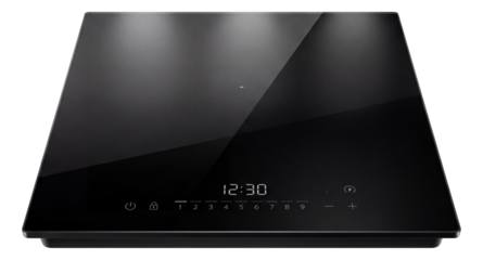 Compact induction cooktop with digital timer, ideal for precise cooking in modern studios.