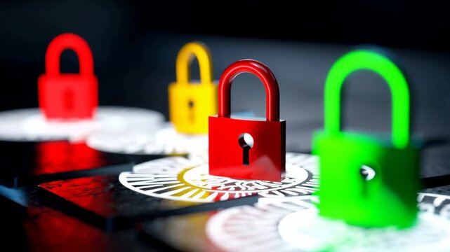 Colorful locks symbolizing security and protection in a digital age, ideal for tech and safety themes