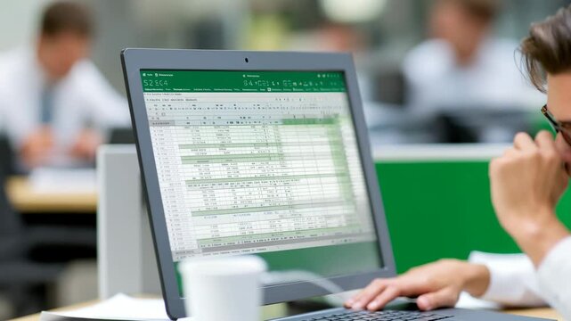 Focused young man working on a computer in a modern office environment, productivity concept