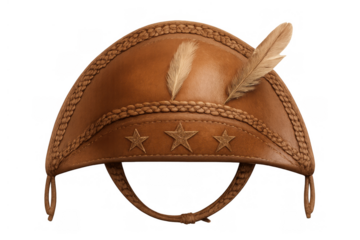 Cangaceiro hat, a symbol of brazilian folklore and the sertão culture, with leather, stars, and feathers, on transparent background