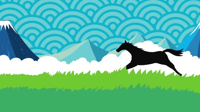 馬, 年賀状, 和風, 和柄, 新年, 動物, クリスマス, うま, ベクター, イラスト, manga