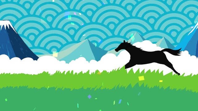 馬, 年賀状, 和風, 和柄, 新年, 動物, クリスマス, うま, ベクター, イラスト, manga