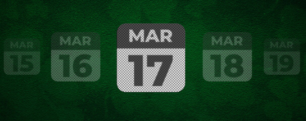 St. Patrick Day calendar, March 17. Halftone collage of calendar with the date March 17. A symbol of good luck and success.