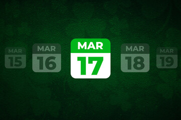 St. Patrick Day calendar, March 17. Calendar with the date March 17. A symbol of good luck and success.