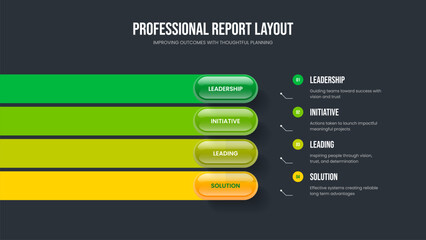 Enterprise Development Four Option Infographic Presentation Design. Creative Solution Frame Template Vector Illustration. Visual Review 4 Element Diagram Slideshow Layout.