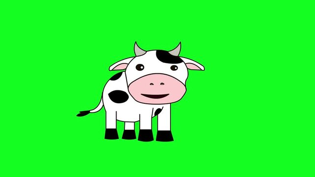 Animated cartoon style video with a cow on a green background, Christmas, art.