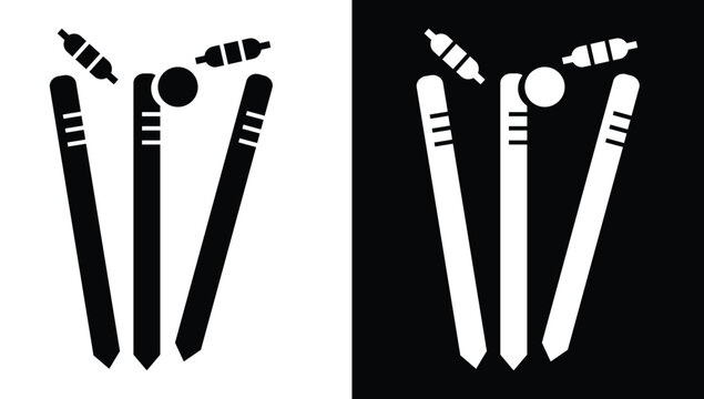 cricket wicket stump icon. cricket stumps with bail icon. sports sign for app, website, games and poster. vector illustration and transparent PNG.