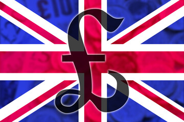 British Finance - A conceptual graphic featuring the British Pound (&pound;) symbol and banknotes, representing the United Kingdom's economy, sterling, and trade