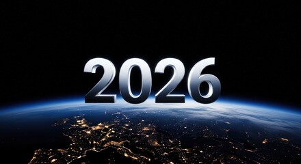Year 2026 displayed over Earth from space