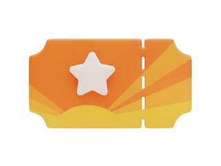 Orange and yellow ticket with star icon isolated on transparent background