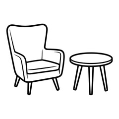 Fototapeta premium Simple sketch of a comfortable armchair and small round side table